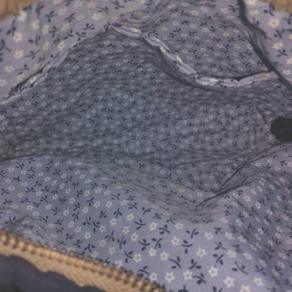 Embroidered Handbag Purse Navy White Flowers Metal‎ Chain Blue Cactus Makeup Bag - Picture 7 of 7